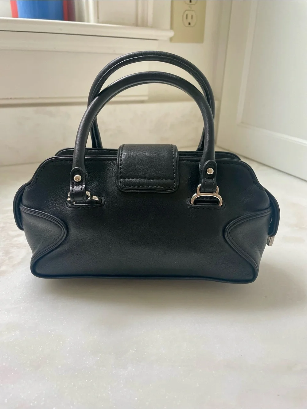Cole Haan Black Leather Top-Handle Satchel - Sleek Everyday Mini Handbag